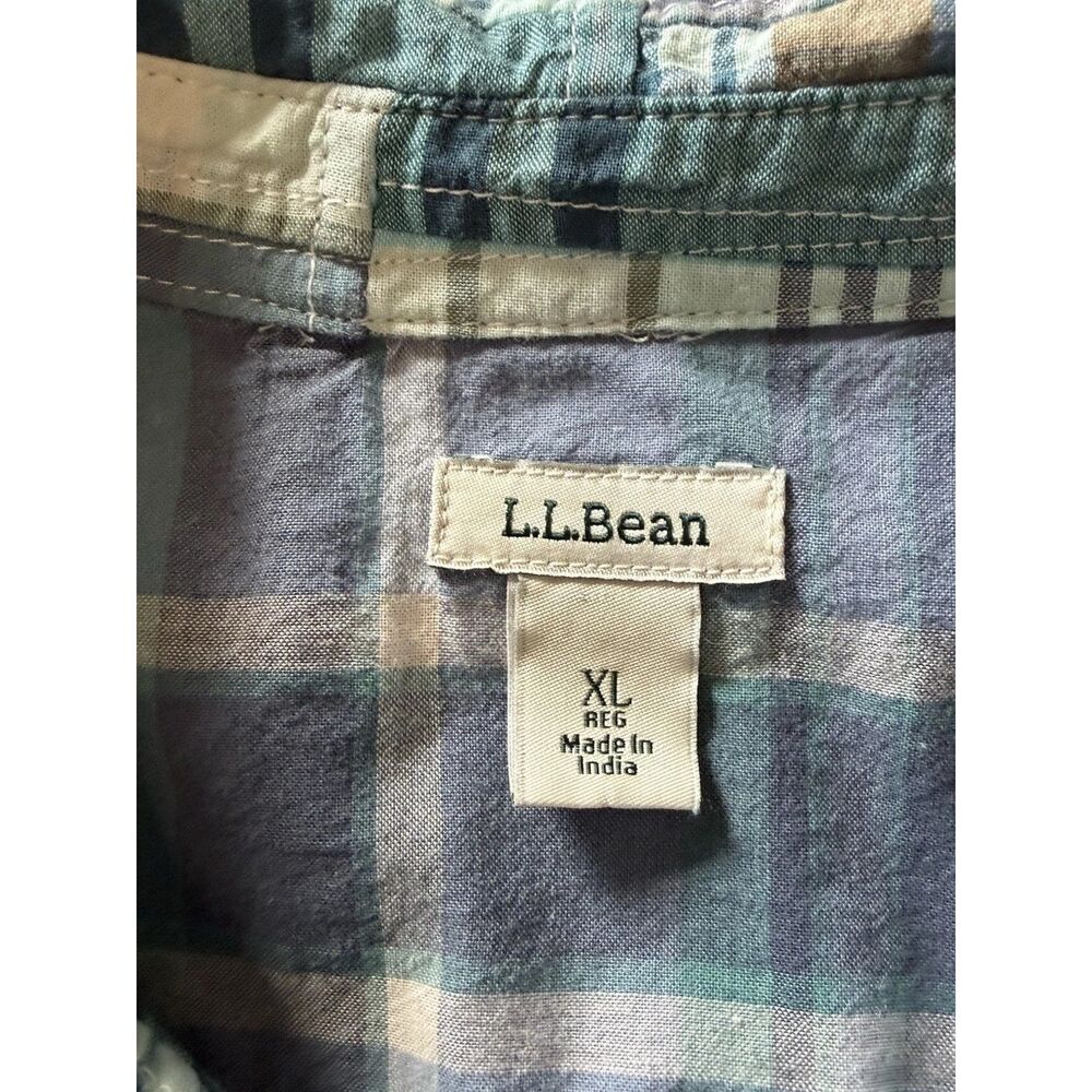 LL Bean Madras Plaid Button Shirt Patchwork Roll Tab Sleeve Country Cottage XL - Picture 10 of 16